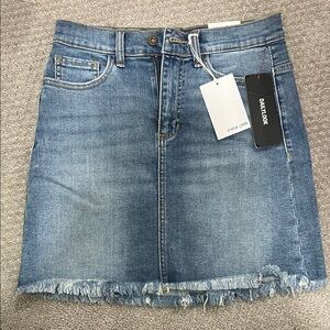 Sneak Peek Frayed Hem Blue Denim Skirt